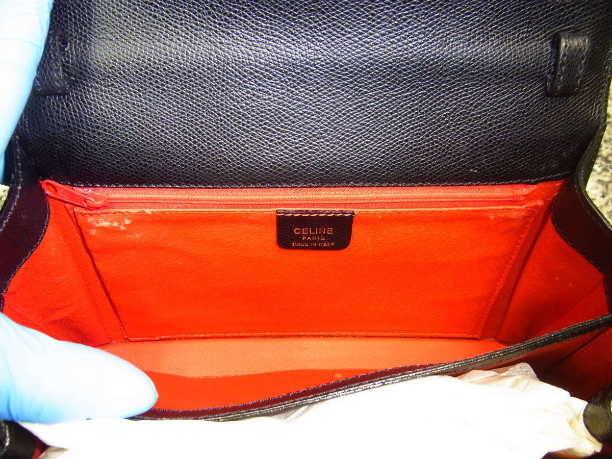 セリーヌ CELINE ハンドバッグ レザー ブラック レディース_ファスナーの両サイドに色の剥がれあり