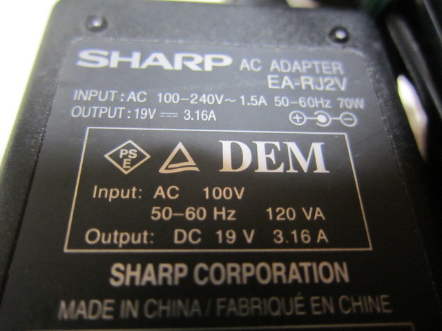 SHARP EA-RJ2V Note PC для AC адаптер кабель работоспособность не проверялась источник питания лампа горит 