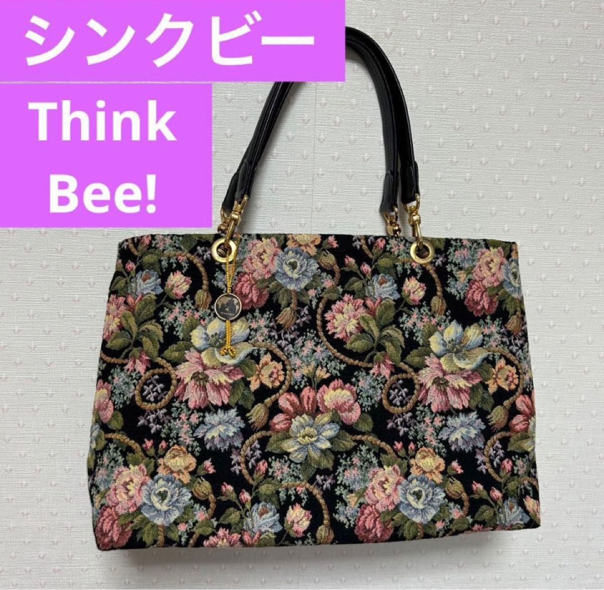 新品】Think Bee! ハンドバッグ レザー キャンバス 花柄-