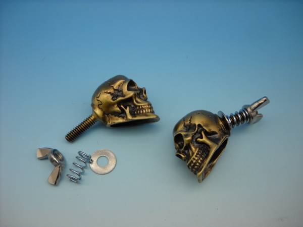  number plate bolt Skull extra-large Gold brass solid ..2 piece set wing nut attaching deco decoration 