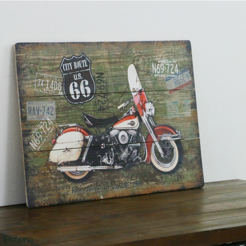 木製看板 レトロアメリカンバイク 温かみのある木製パネル サインボード お洒落 デザインアート アメリカン雑貨 ガレージ装飾 雰囲気作り