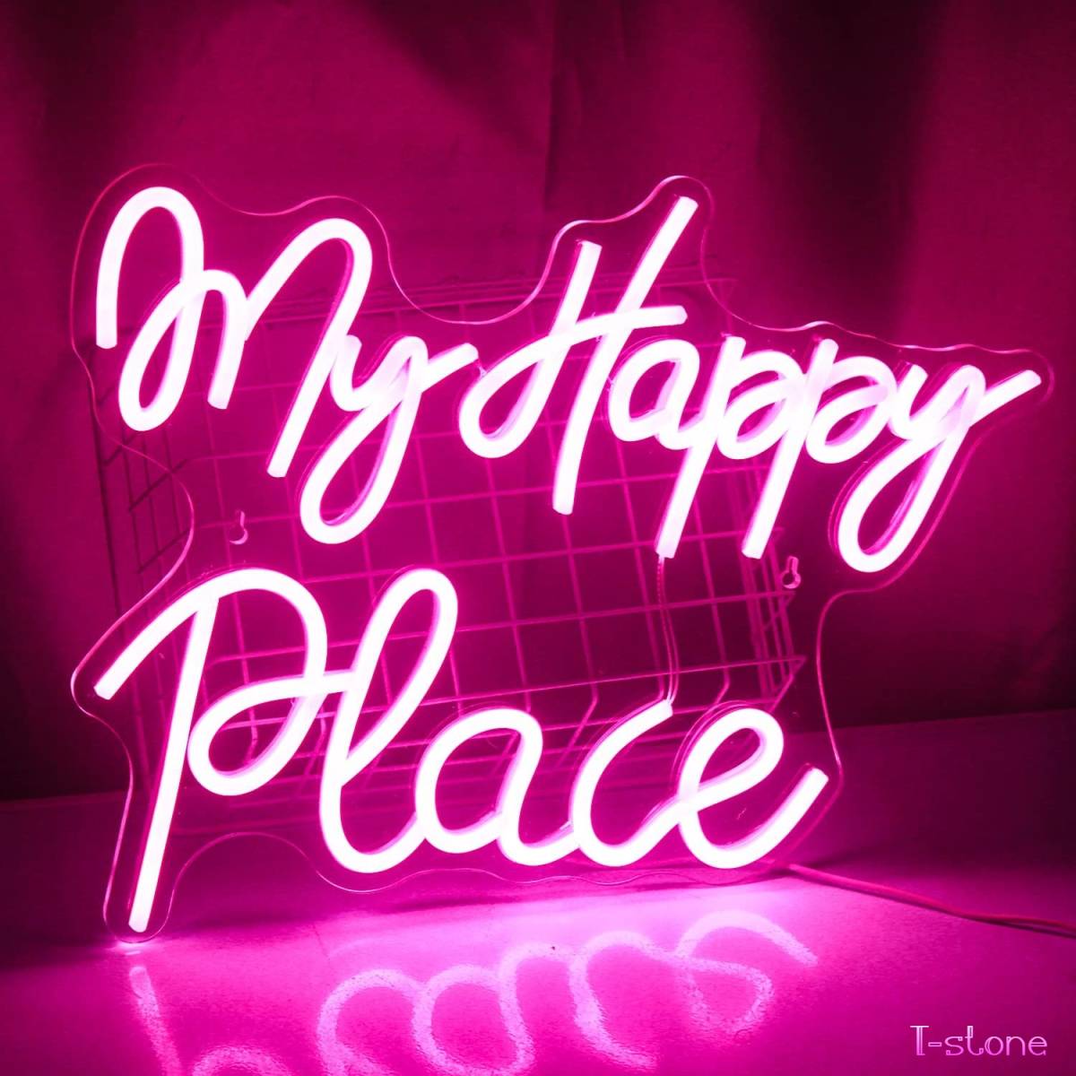 ネオンサイン LED ピンクワード パーティー看板 お洒落「My Happy Place」BAR 寝室インテリア ユニークな贈り物 ディスプレイ 雰囲気照明_画像1