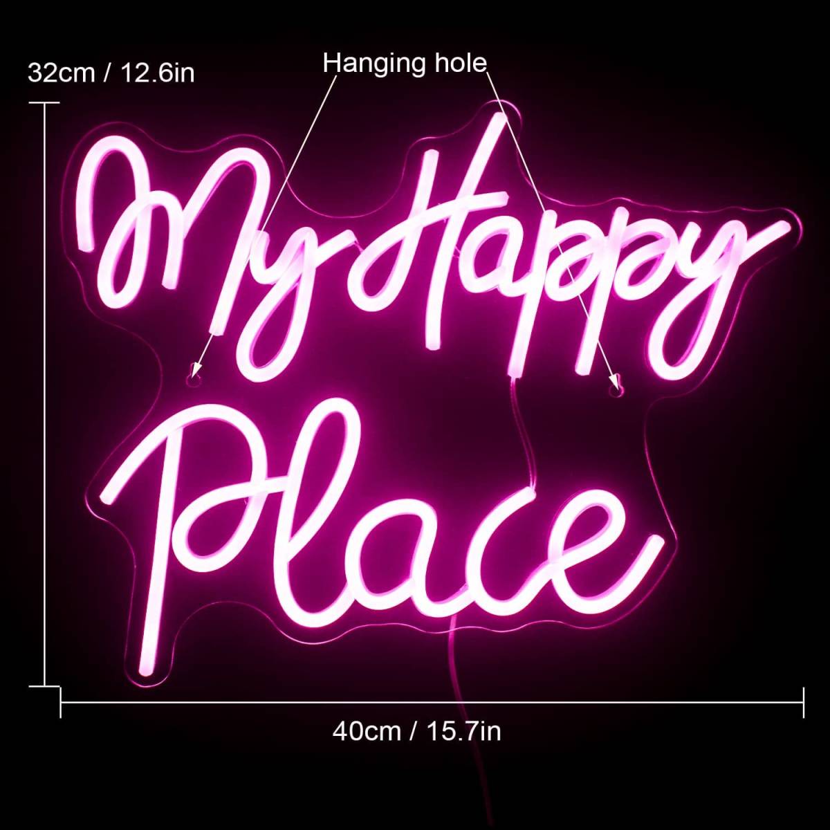 ネオンサイン LED ピンクワード パーティー看板 お洒落「My Happy Place」BAR 寝室インテリア ユニークな贈り物 ディスプレイ 雰囲気照明_画像7