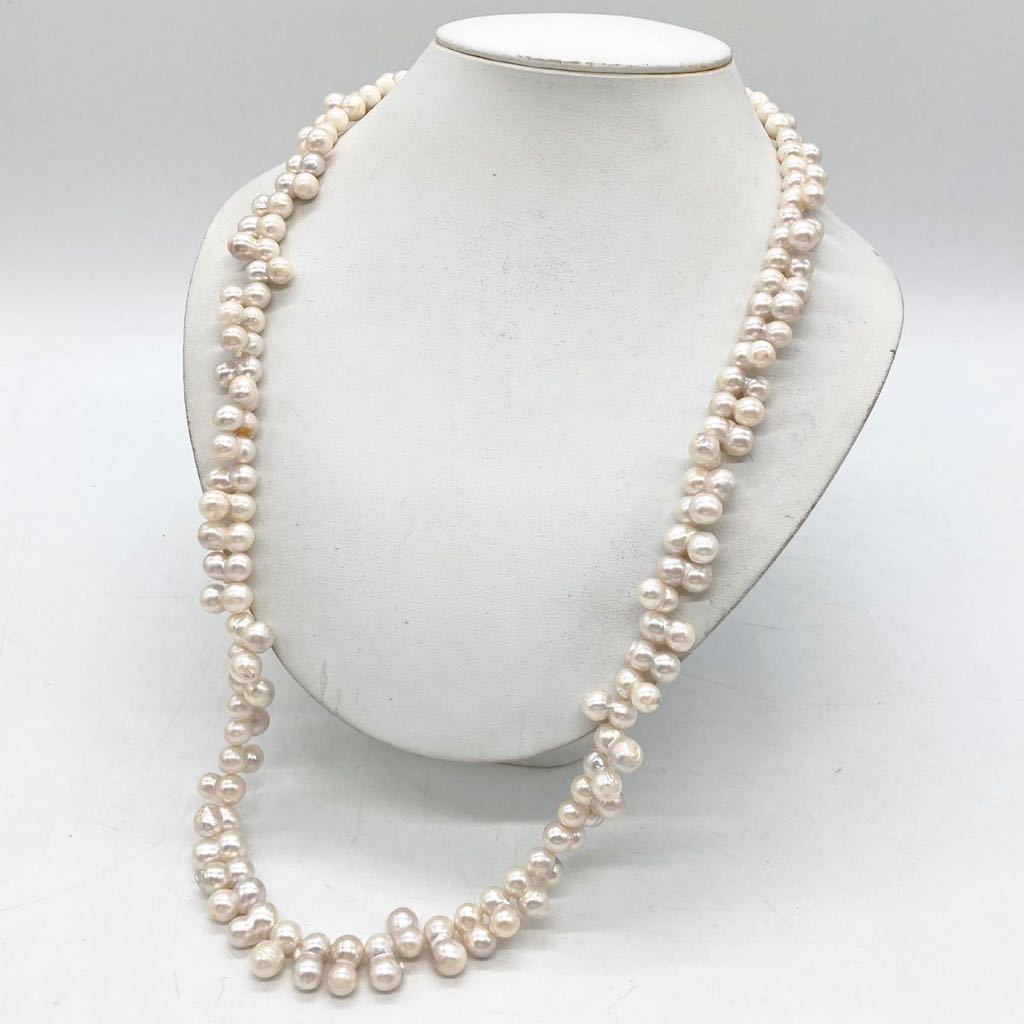 ■アコヤ本真珠ロングネックレス■o 重量約120.5g あこや 双子 ツイン パール pearl long necklace jewelry accessory silver DA0 #_画像1