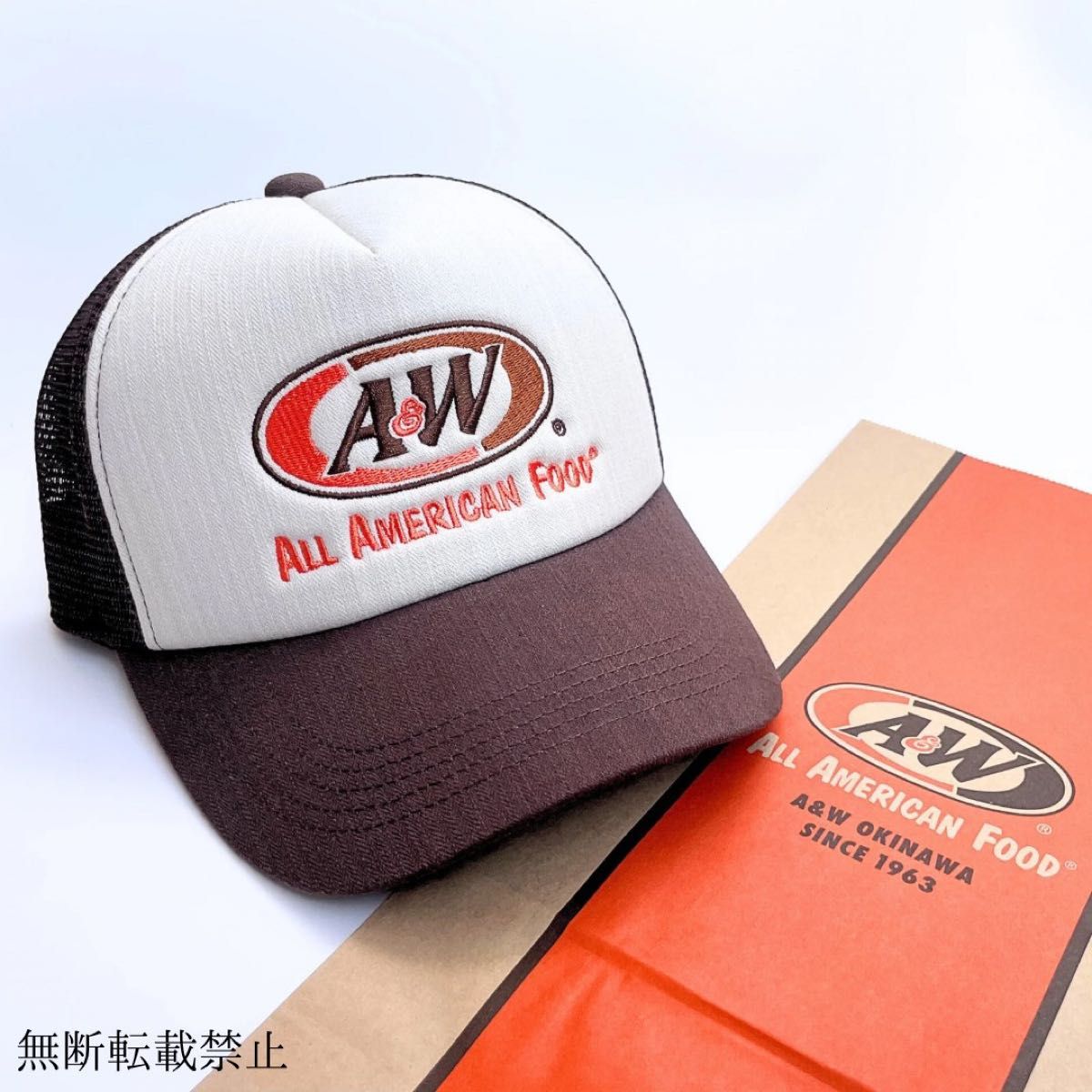 【ブラウン／オレンジ】新品 A&W 沖縄 メッシュロゴキャップ 2点セット タグ付 正規品 エンダー 沖縄 帽子 メッシュキャップ