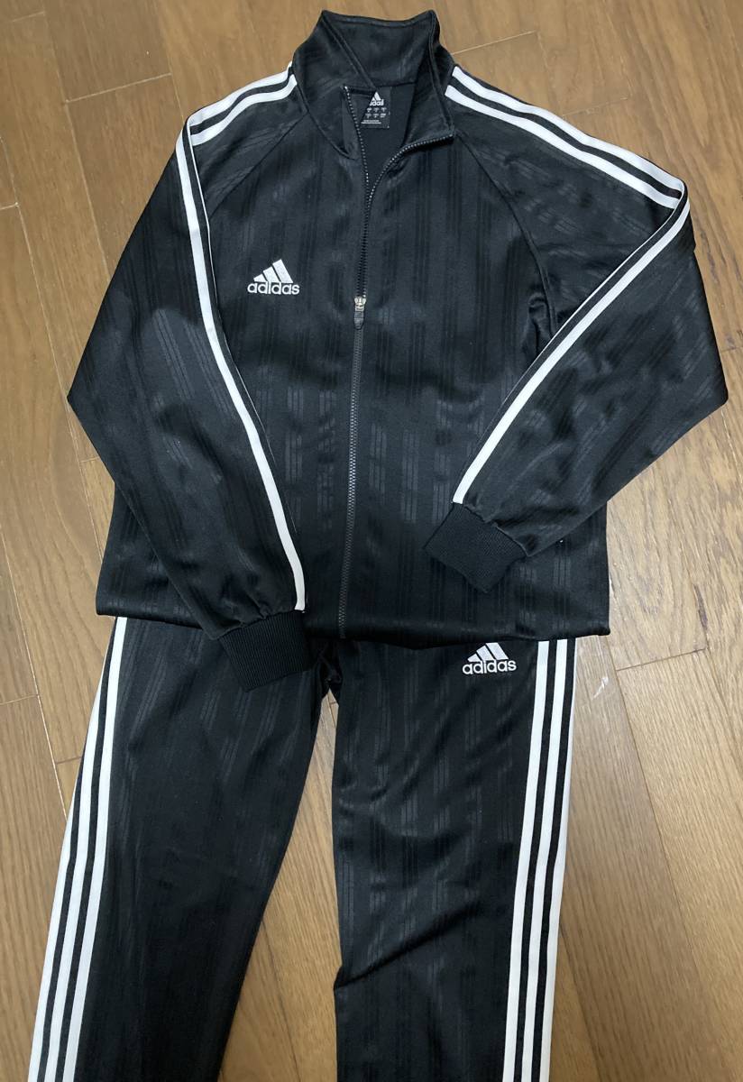 アディダス adidas ジャージ上下セット Mサイズ【良品】ブラック 3ストライプス トラックスーツ ピステ_画像1