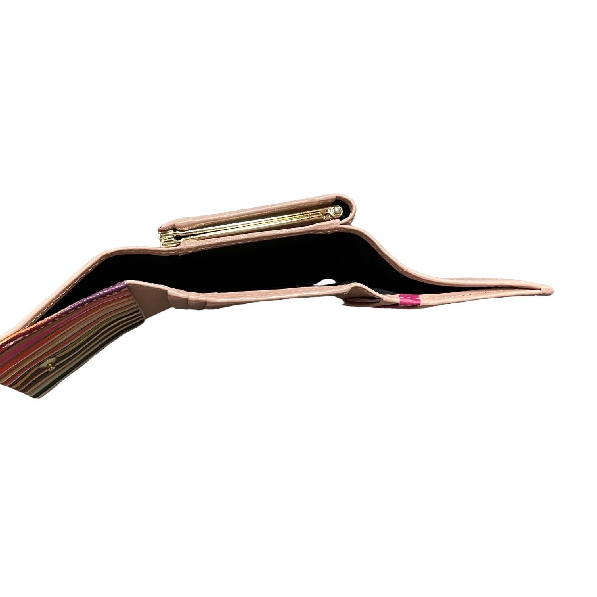 【中古品】Paul Smith ポールスミス 三つ折り財布 ピンク クロスオーバーストライプ トリム レディース財布 箱なし 本体のみ L51362RK_画像8