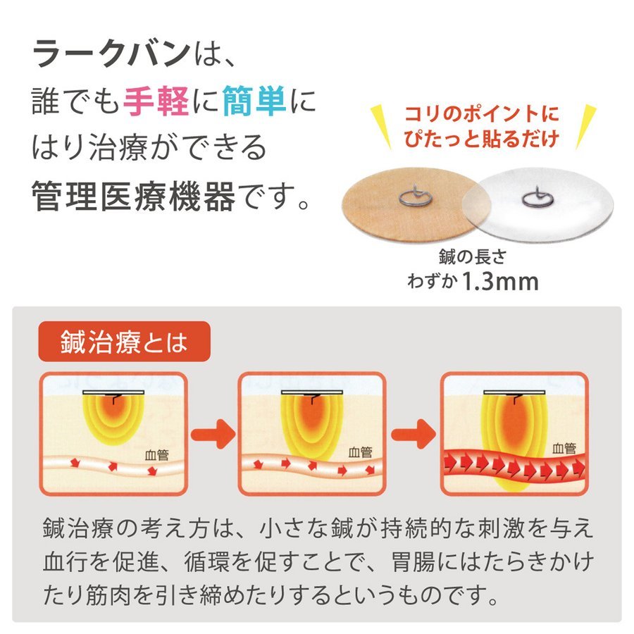 送料140 新品 簡単 ハリ治療 首 肩 腰 などの コリを和らげる ラークバン・クリアー 24鍼 円皮鍼 ひ鍼 皮鍼 筋肉疲労 エレキバン お灸 湿布_画像5