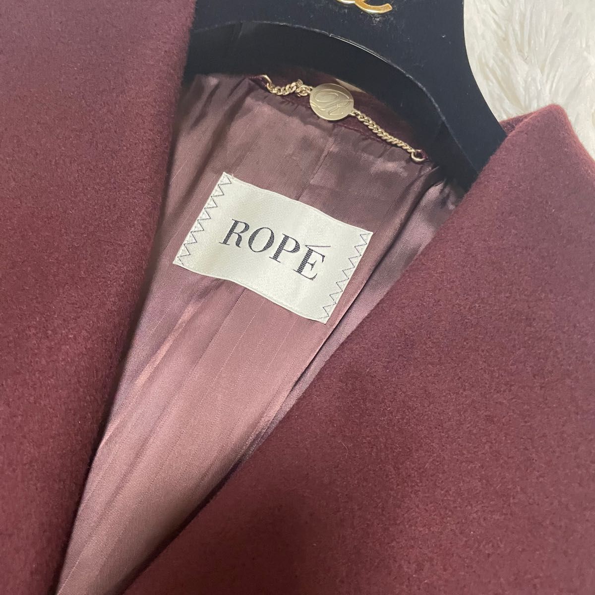 美品 ROPE ロペ 女優襟 ベルテッドコート カシミヤ混 ボルドー Lサイズ 美品 ROPE ロペ 女優襟 ベルテッドコート カシミヤ混 ボルドー Lサイズ