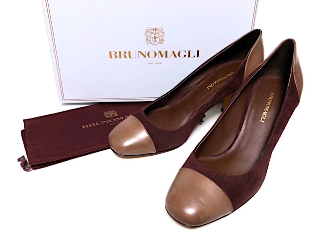  two point and more free shipping!2A18 made in Italy [ almost unused ] Bruno Magli BRUNOMAGLIbai color suede leather pumps heel shoes shoes 38 25cm