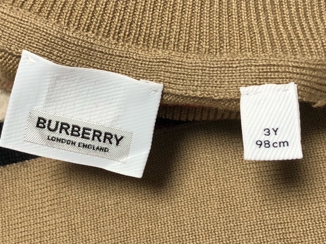 二点落札で送料無料！ 2A48 【美品】 BURBERRY バーバリー 女の子 キッズ ボーダー ニットワンピース カシミヤ＆ウール 3Y 98㎝ ベージュ_画像7