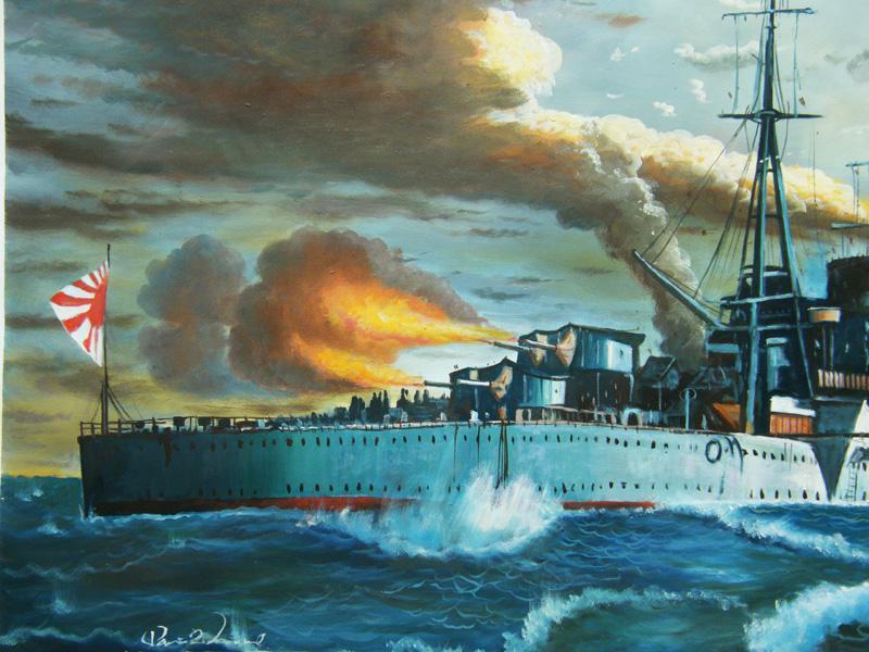 油絵　風景画　『重巡洋艦『足柄』の勇姿』　M30号　帝国海軍　戦艦　海戦_画像2