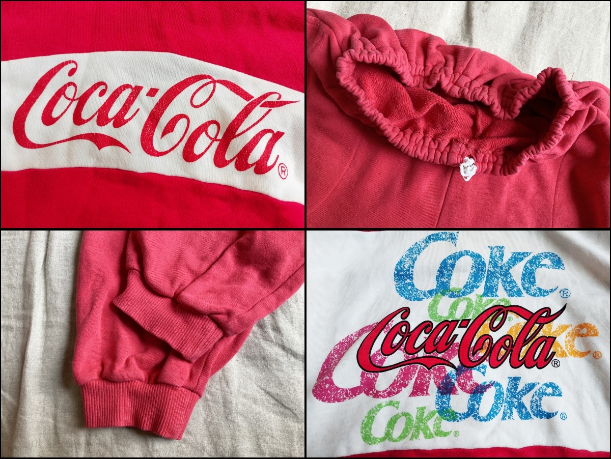 95年製 90’S Coca Cola コカコーラ セットアップ ロゴプリント パーカー パンツ スウェット プルオーバー コットン 赤 レッド 白 ★10