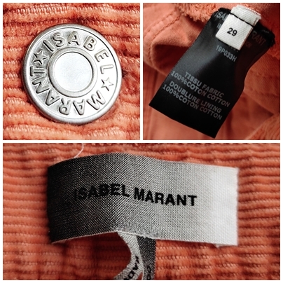 美品 ISABEL MARANT イザベルマラン パンツ コーデュロイ ストレート 29 コットン オレンジ モロッコ製 ★10_画像7