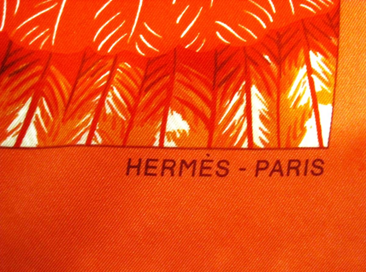【東京 谷中 質屋おぢさん】美品 フランス製 エルメスHERMESスカーフ シルク100%フェザーとフラワー_画像7