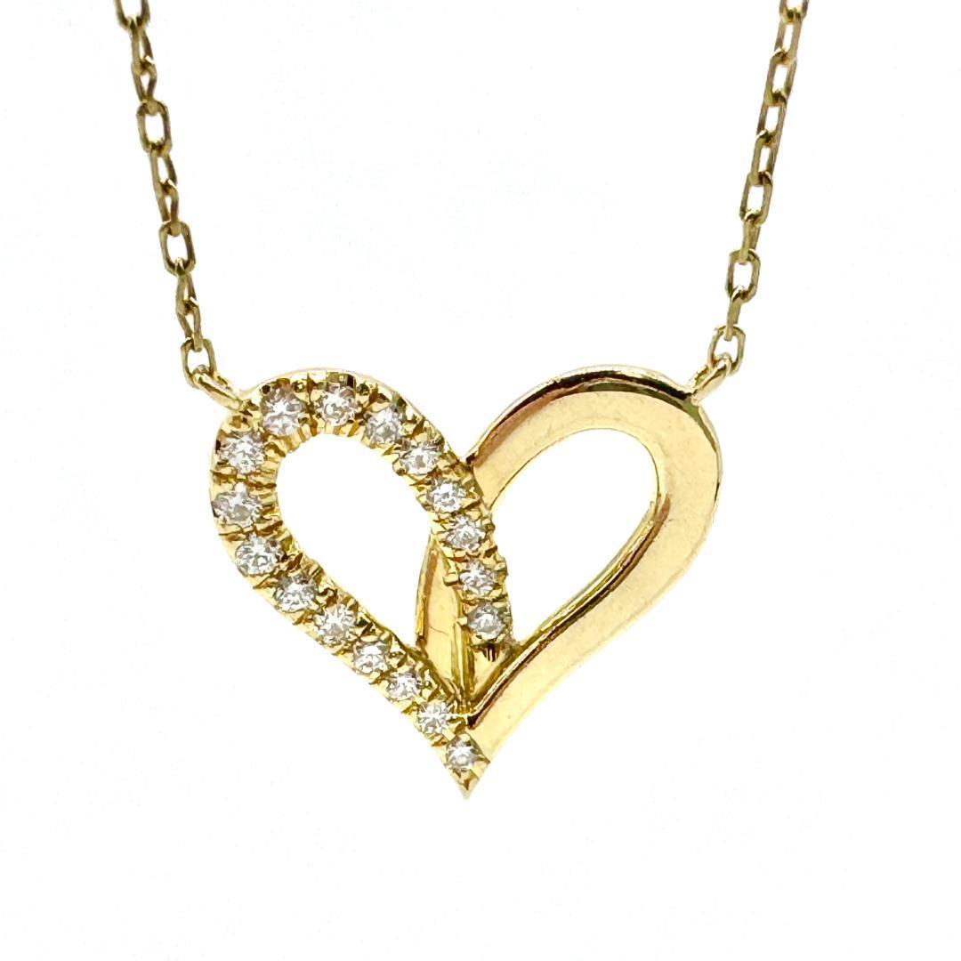  Ahkah necklace pendant lady's Heart diamond Gold 18 gold 