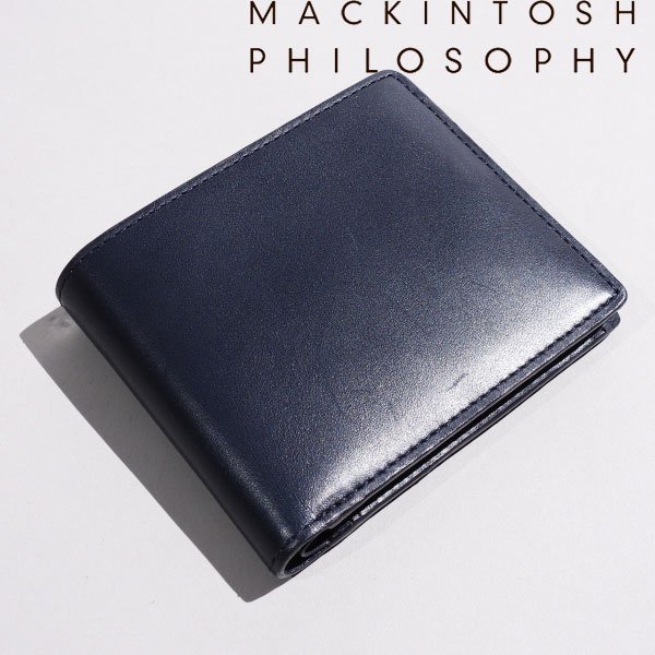 未使用1円～★MACKINTOSH PHILOSOPHY マッキントッシュ フィロソフィー 牛革レザー二つ折り財布 ウォレット ネイビー ◆2570◆_画像1