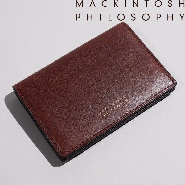 未使用1円～★MACKINTOSH PHILOSOPHY マッキントッシュ フィロソフィー 牛革 イタリアレザー二つ折り名刺入れ カードケース 茶 ◆2571◆_画像1