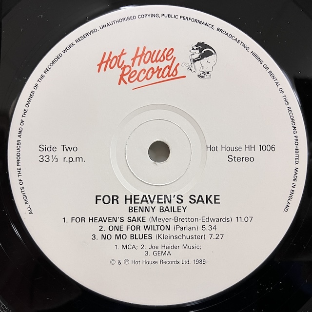 ■即決 JAZZ Benny Bailey / for Heaven's Sake hh1006 ej3866 英オリジナル ホレス・パーラン_画像3