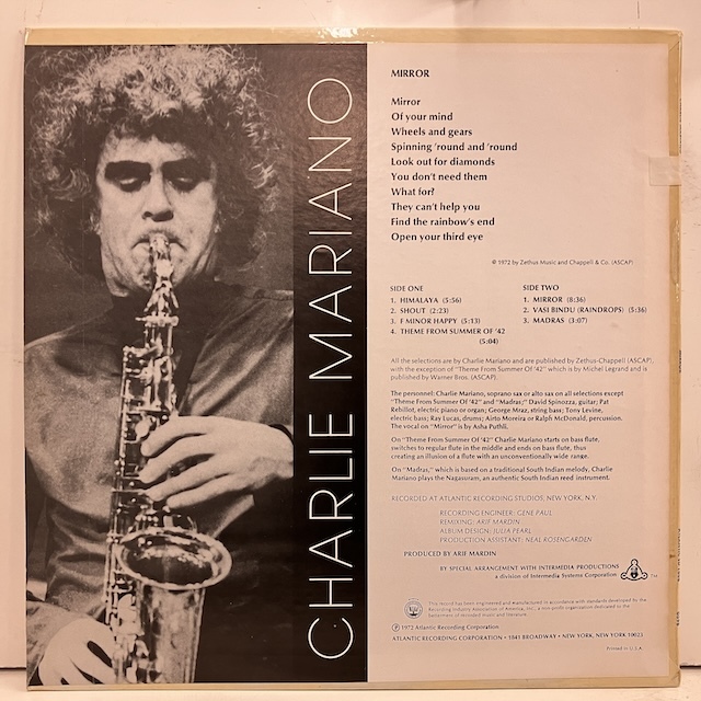 ■即決 JAZZ Charlie Mariano / Mirror Sd1608 j38715 米オリジナル、赤緑1841、ATGP/PR刻印 チャーリー・マリアーノ_画像3