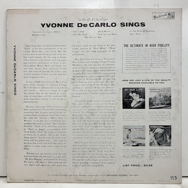 ■即決 VOCAL Yvonne De Carlo / Sings jv5501 米オリジナル、Dg Mono イヴォンヌ・デ・カーロ_画像4