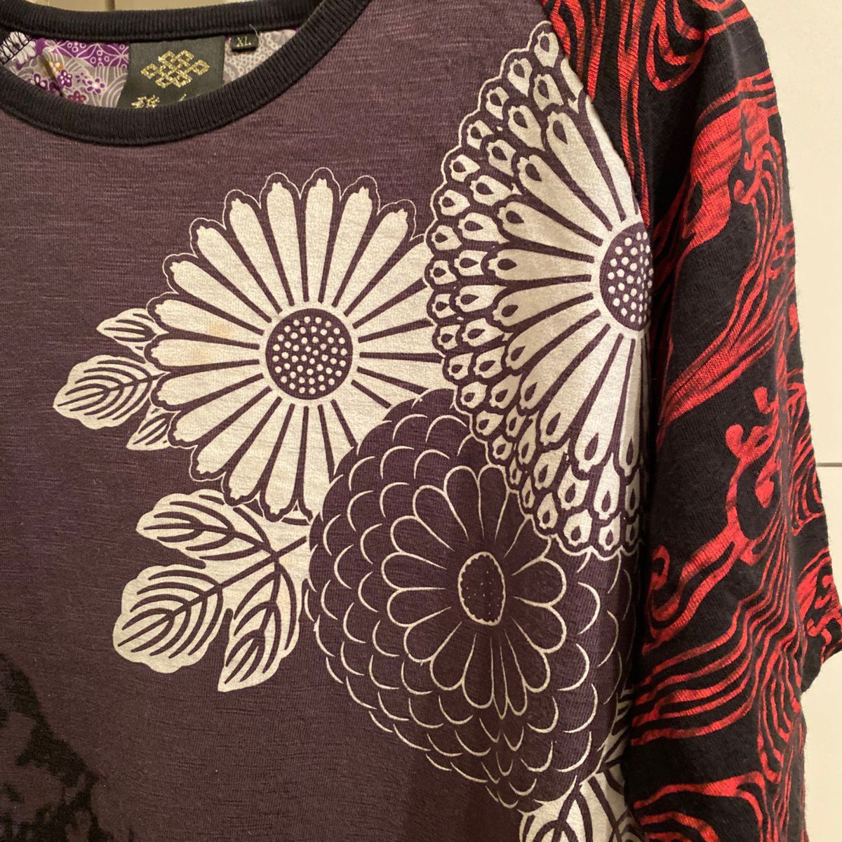 【雅結】半袖Tシャツ 和柄 花柄 金魚イラスト 和風模様 Tシャツ  サイズ LL(XL)