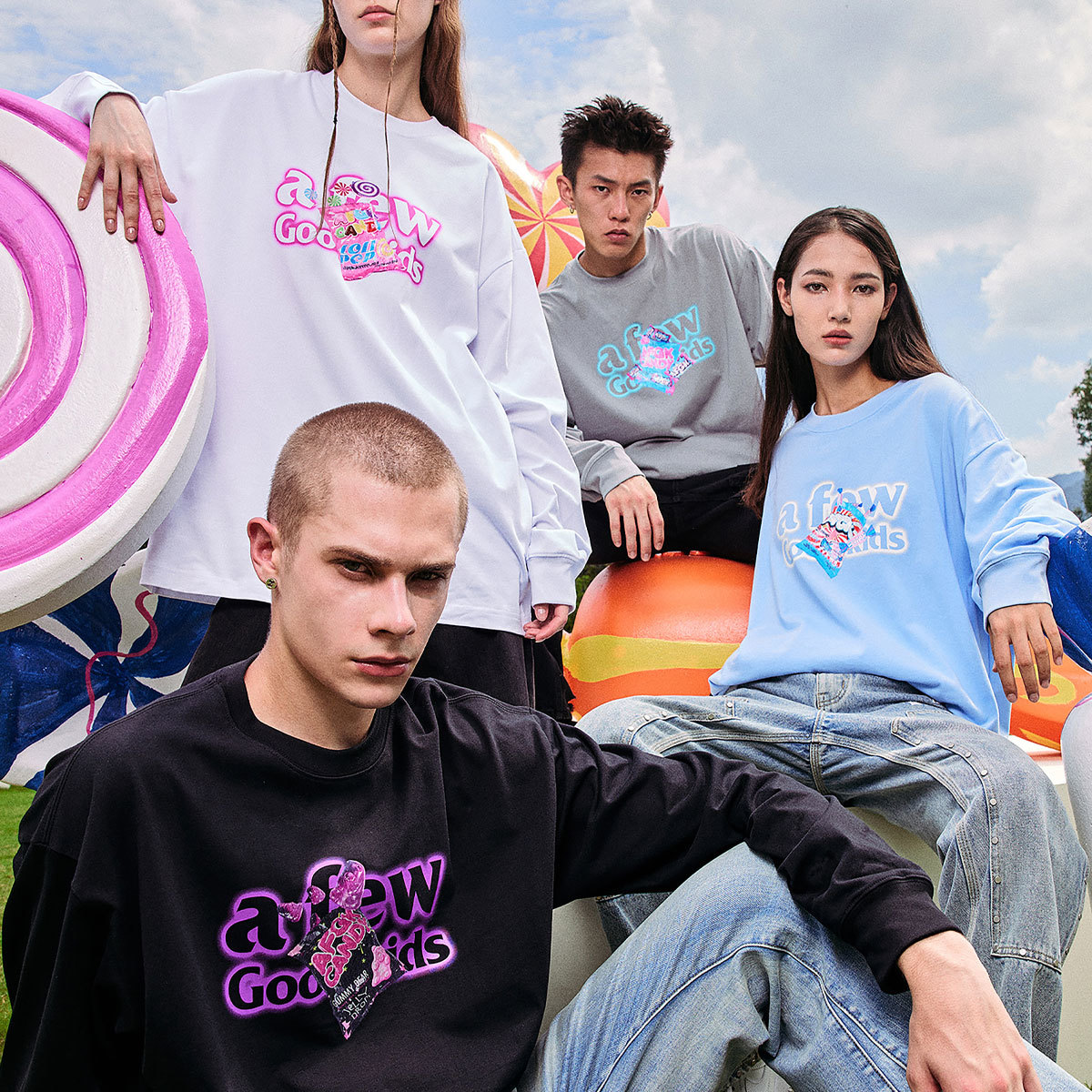 A FEW GOOD KIDS AFGK 正規品 男女兼用 ユニセックス ビッグサイズ キャンディ シリーズ 長袖Tシャツ CANDY SERIES LONG SLEEVE ブルー XL_画像2