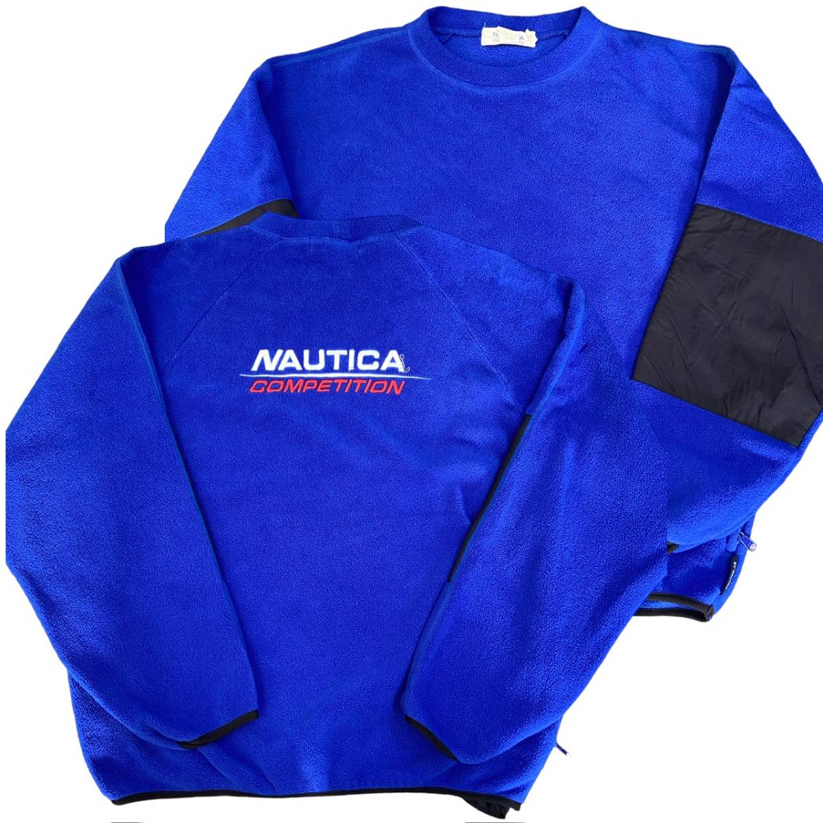 90s USA製 NAUTICA COMPETITION フリース スウェット L ブルー ロゴ 刺繍 トレーナー パーカー ジャケット ノーティカ ヴィンテージ