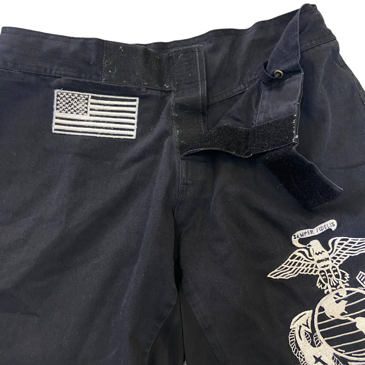 米軍 USMC MARINES ハーフパンツ M ブラック ロゴ 刺繍 星条旗 ショーツ ショートパンツ パンツ アメリカ海兵隊 ミリタリー _画像7