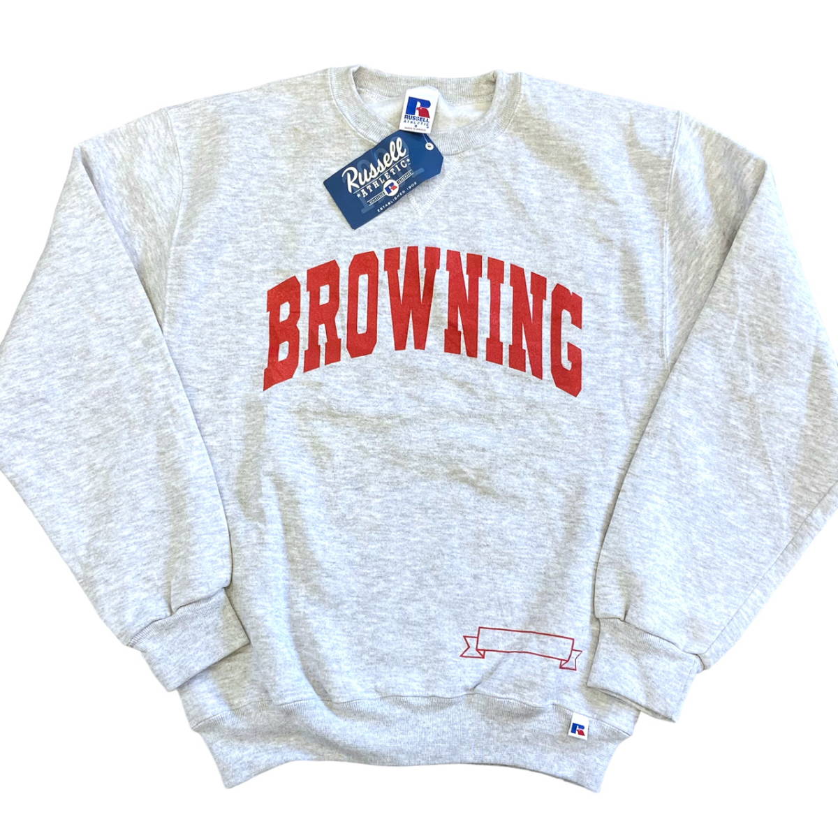 Dead Stock 新品 90s RUSSELL ATHLETIC スウェット M グレー BROWNING カレッジ ロゴ 前V トレーナー パーカー ラッセル ヴィンテージ