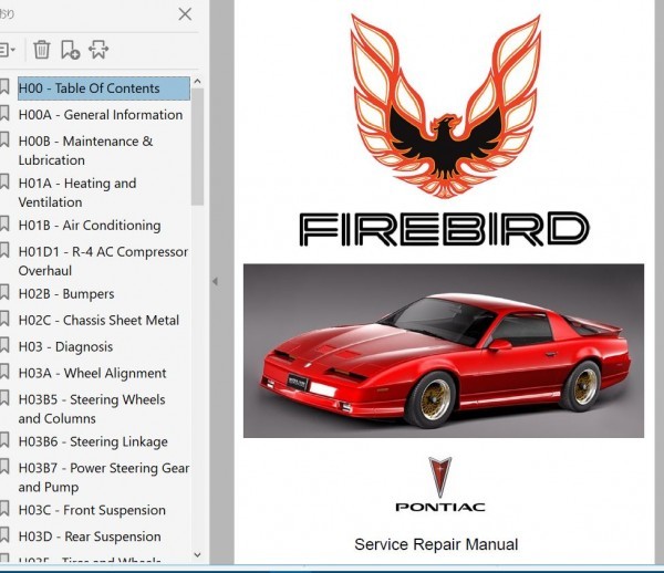 ポンティアック ファイヤーバード 整備書 修理書 リペアマニュアル　Pontiac Firebird ナイトライダー ナイト2000 KITT ハッセルホフ _画像1