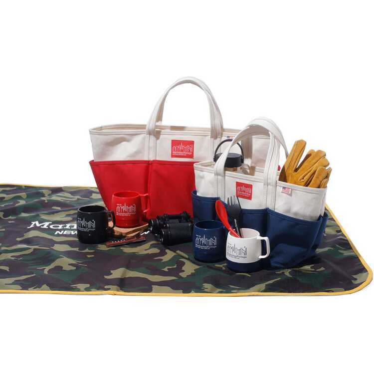  Manhattan Poe te-ji picnic auting tote bag M natural × navy W42/29.5×H21×D15cm #MP1383DUCK-1061 unused 