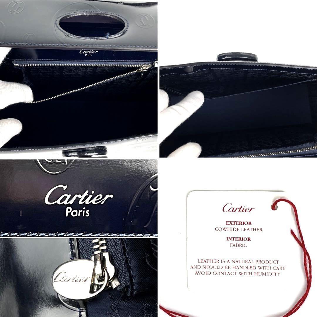 極美品■Cartier カルティエ ハッピーバースデー ハンドバッグ マストライン ターンロック エナメル 男女兼用 トップハンドル ブラック 紺_画像9