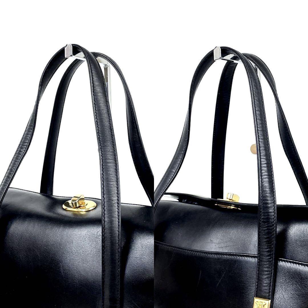 【美品】CELINE セリーヌ ハンドバッグ トートバッグ トリオンフ ロゴ型押し ゴールド金具 フォーマル マカダム ブラゾン カーフレザー 黒