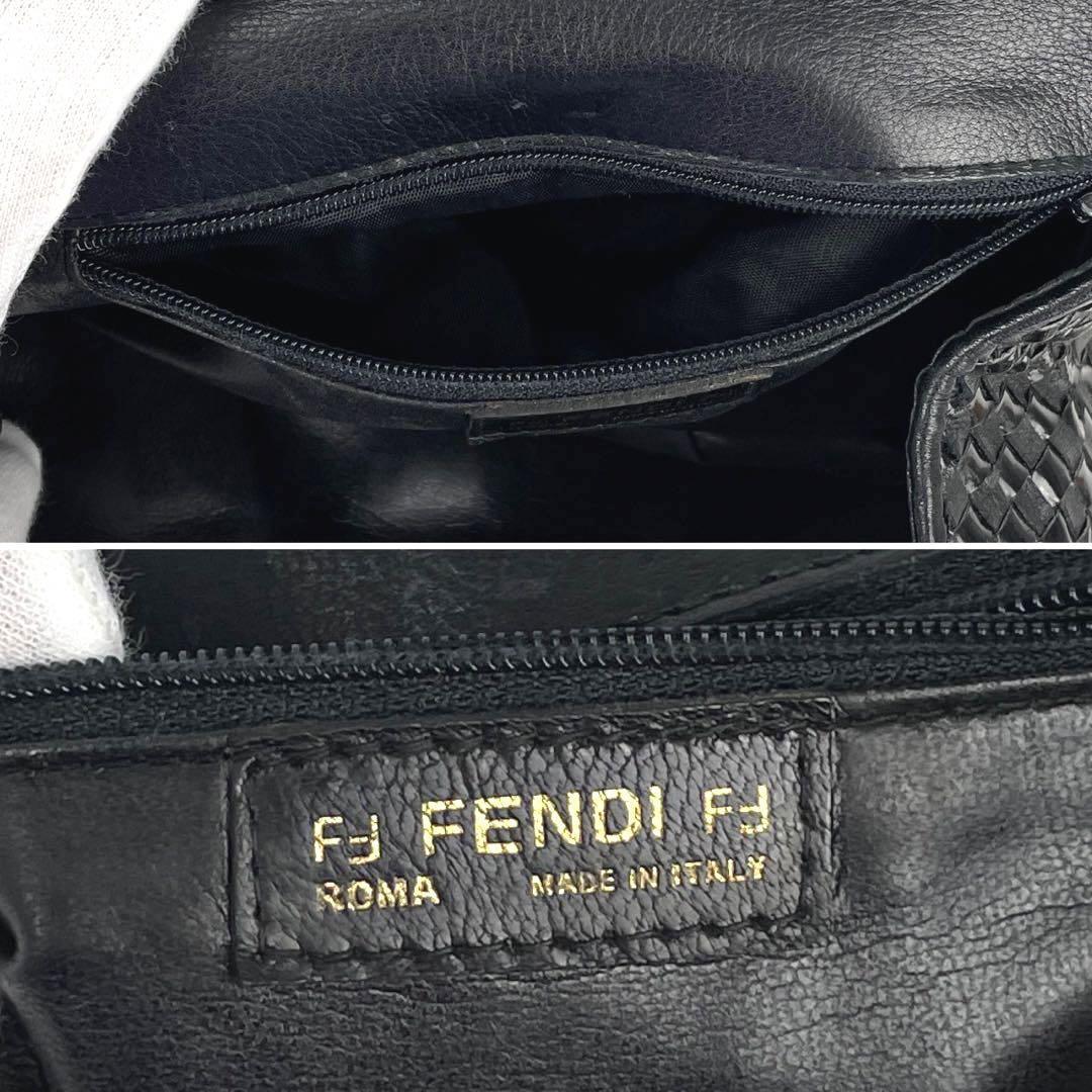 【極美品】FENDI フェンディ ショルダーバッグ ポシェット FF ズッカ イントレチャート 編み込み フォーマル 男女兼用 ロゴ型押し レザー