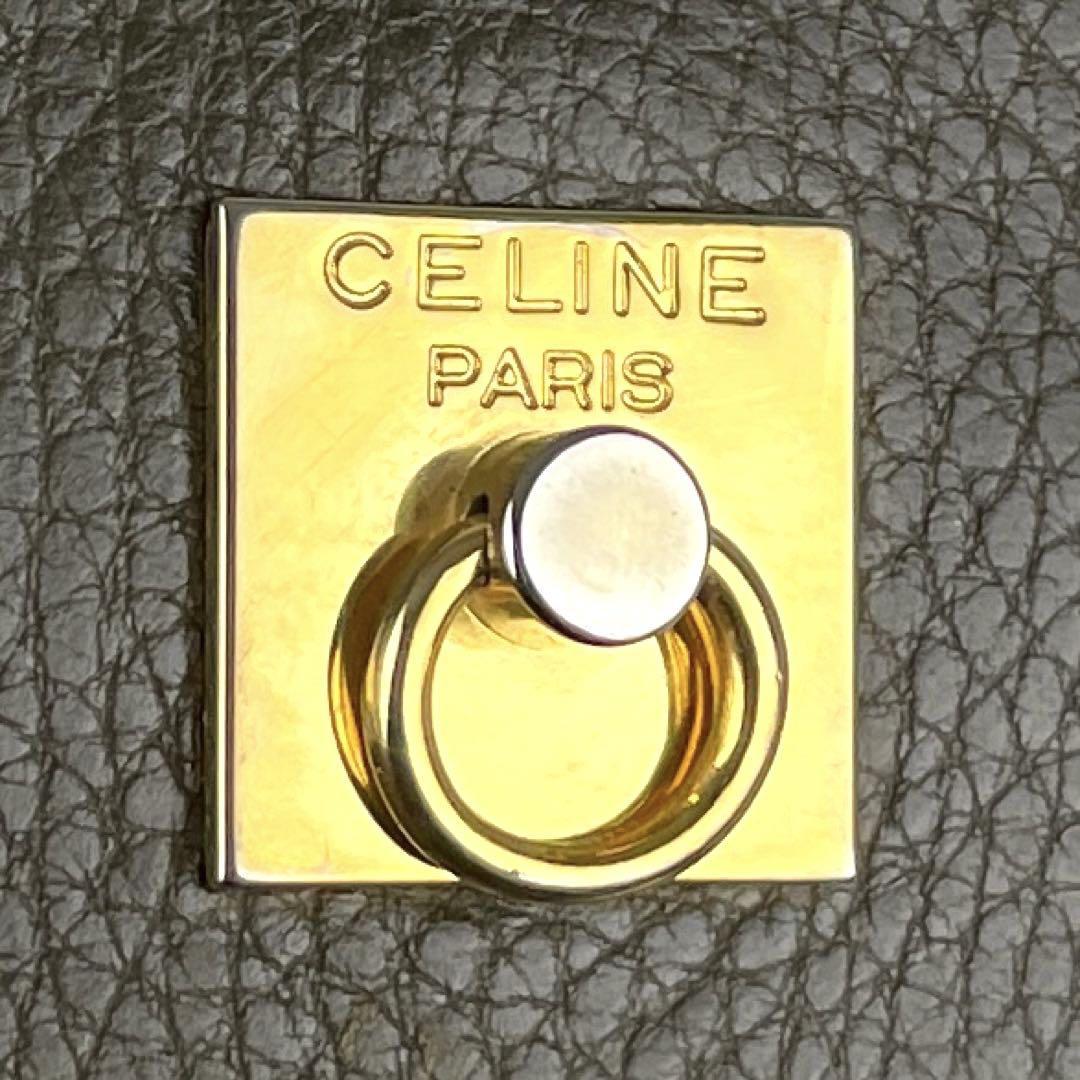 【極美品】CELINE セリーヌ ショルダーバッグ ボディバッグ ダブル ガンチーニ リング ゴールド金具 ロゴ型押し 男女兼用 シボ革 レザー