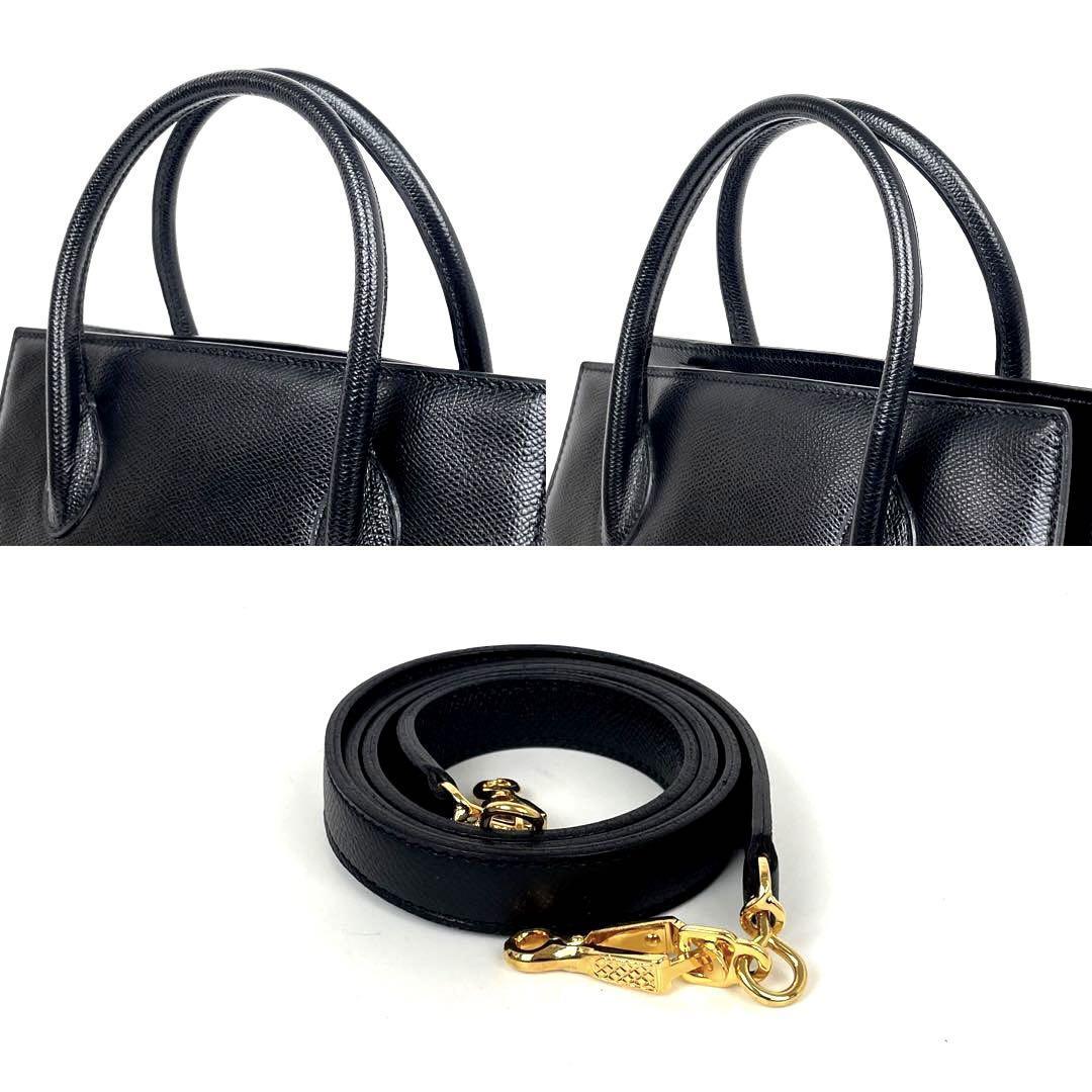 【極美品】CELINE セリーヌ ハンドバッグ 2way ショルダーバッグ ビジネス ロゴ型押し ゴールド金具 フォーマル 男女兼用 シボ革 レザー 黒_画像10