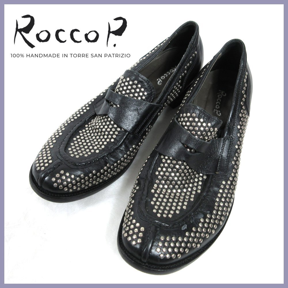 ▽▲Rocco P（ロッコピー）◎コインローファー◎黒xシルバー◎サイズ38◎モカシンシューズ_画像1