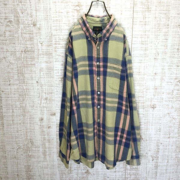 90's J.CREW ジェイクルー チェックシャツ 薄緑 長袖 古着 XL ライトグリーン メンズ レディース 3278_画像2