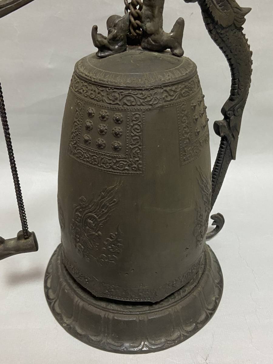 純】時代仏教美術「銅製 龍文 釣鐘~高さ30cm・心に響く良い音がし