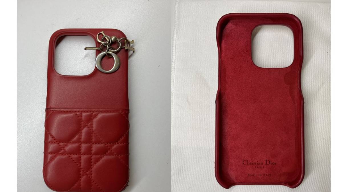 １円スタート Christian Dior レディディオール iPhone14 pro ケース スカーレット クリスチャンディオール LADYDIOR カバー キルティング の画像2