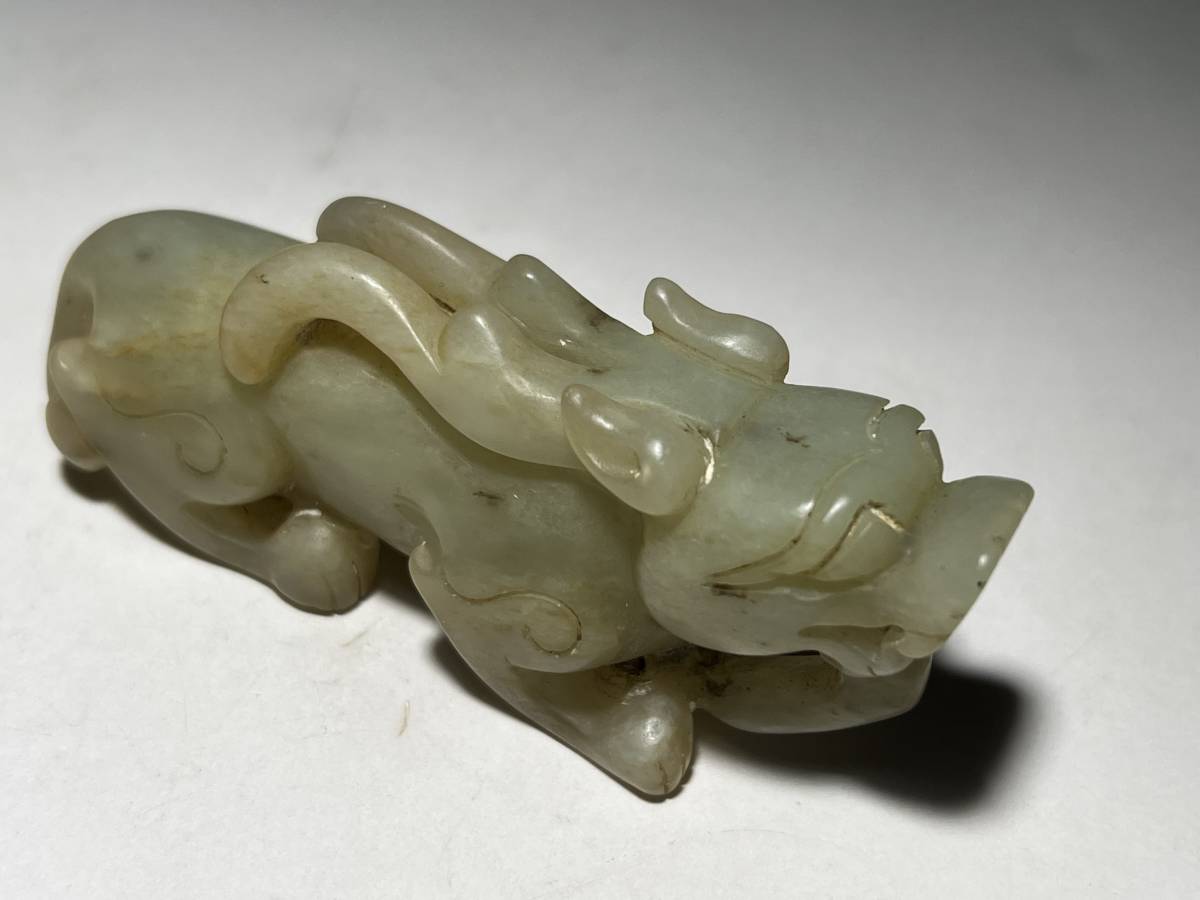 中国古玩 清時代 和田玉 子料 瑞獣彫刻 翡翠 瑪瑙 琥珀 極細工毛彫