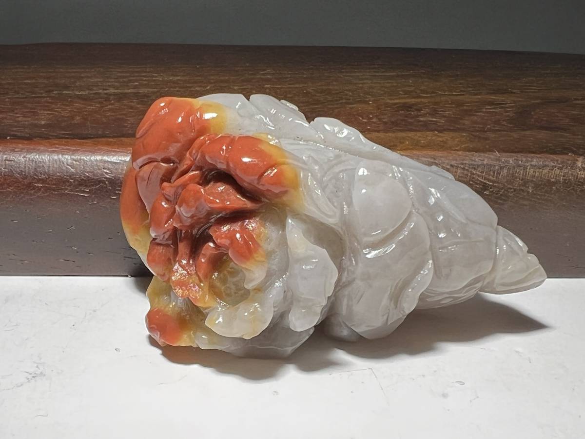 中国古玩 清時代 和田玉 子料 白菜紋彫刻 翡翠 瑪瑙 琥珀 極細工毛彫
