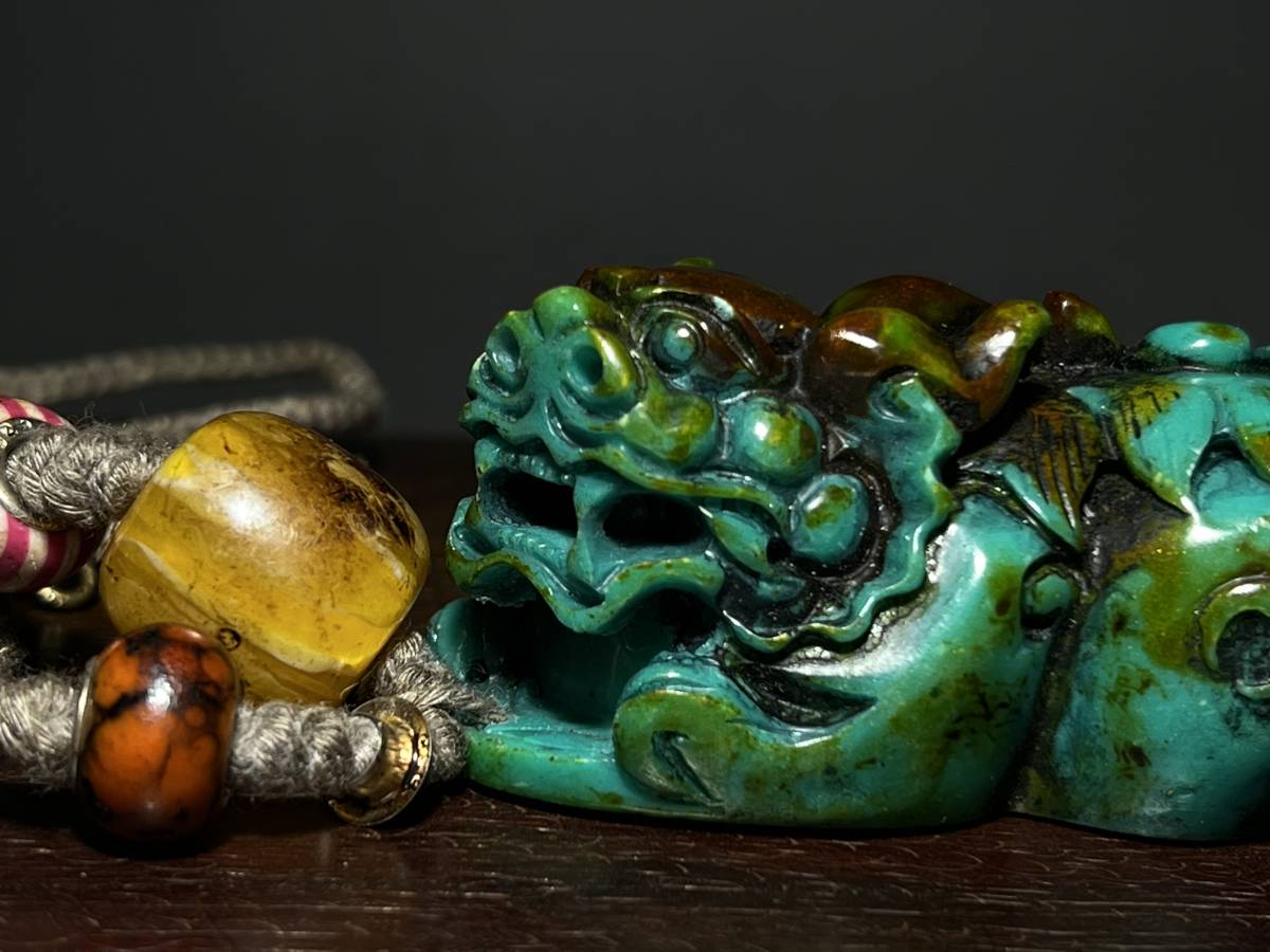 中国古玩 漢時代 和田玉 唐獅子紋彫刻 翡翠 瑪瑙 琥珀 極細工毛彫 和田