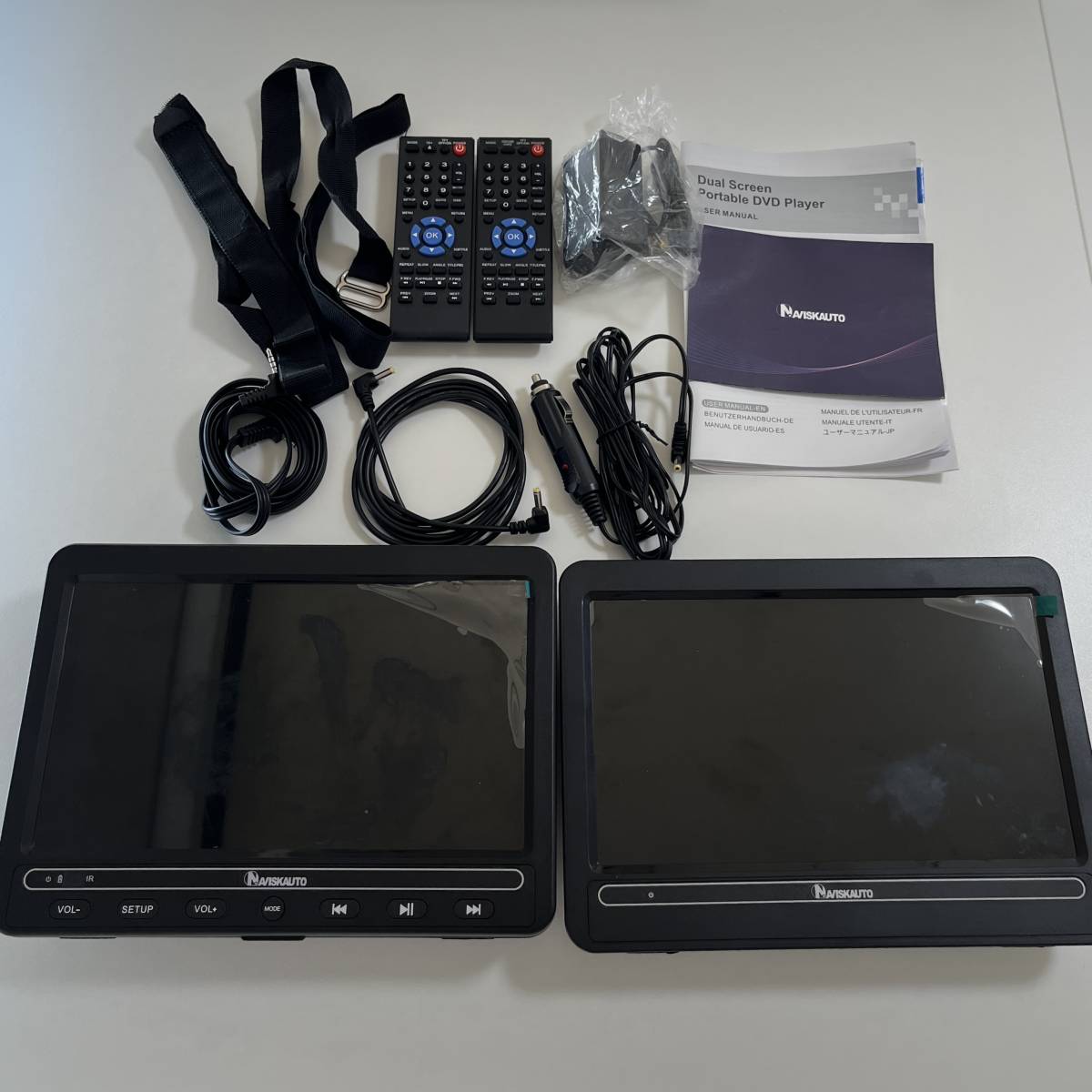 【美品・通電確認済】NAVISKAUTO LM1554 ヘッドレストモニター 2台 10.1インチ dvdプレーヤー 車載 ポータブル バッテリー内蔵 レジューム