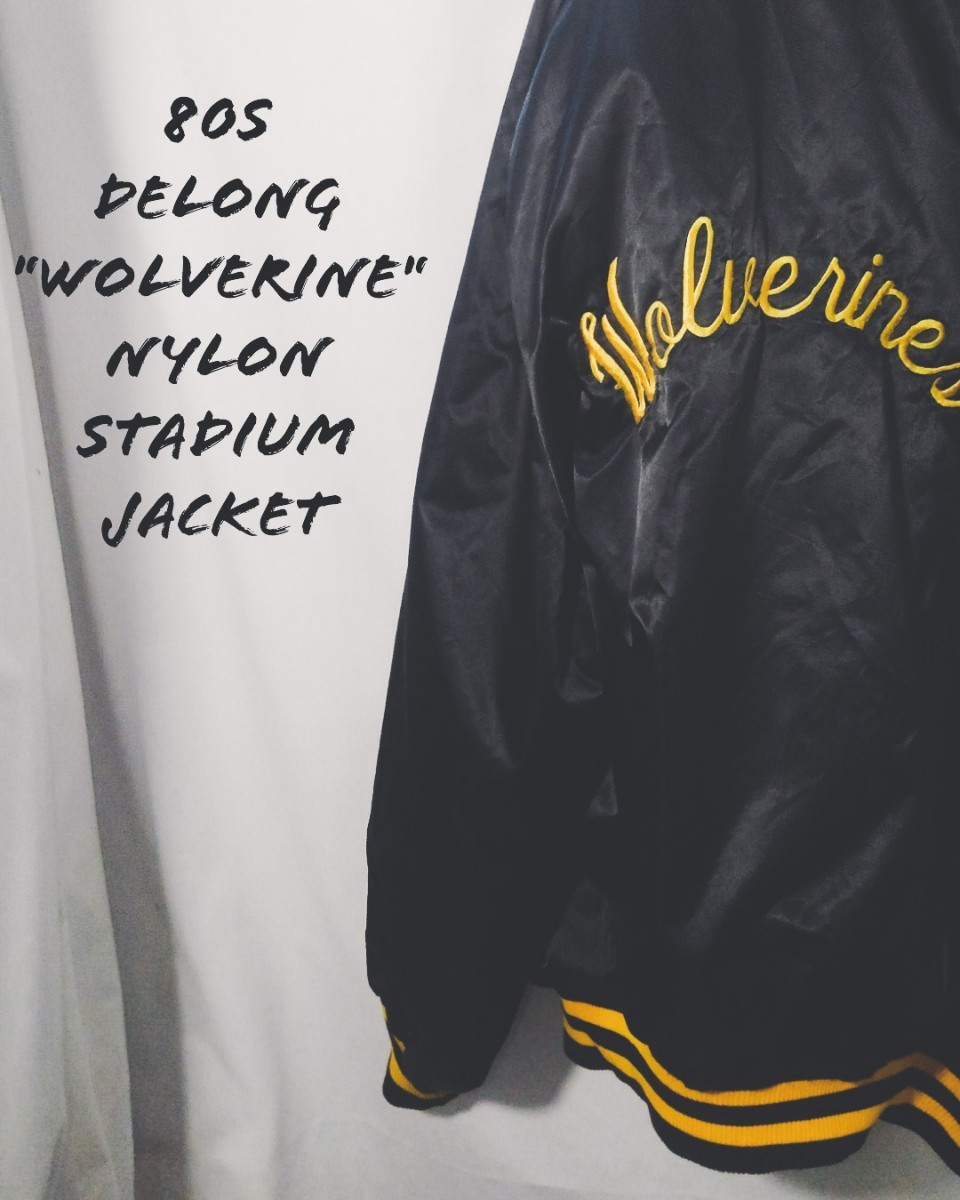 Vintage DeLONG Wolverine nylon stadium jacket 80s デロング ウルヴァリンズ ナイロン スタジアム ジャケット スタジャン USA ビンテージ_画像1