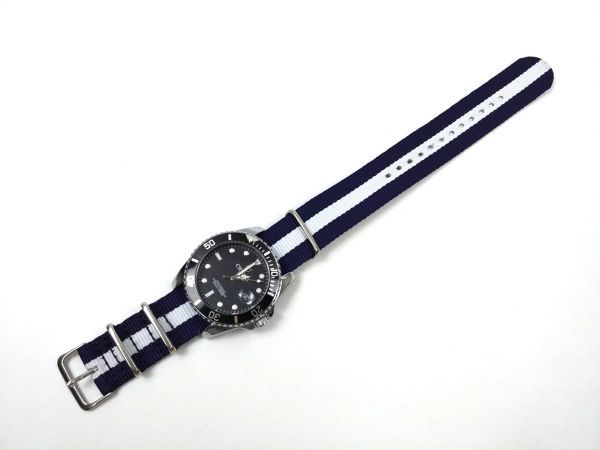 нейлоновый милитари ремешок nato модель текстильный ремень наручные часы темно-синий X белый полоса 22mm