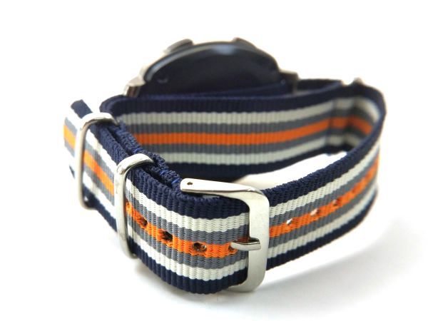  nylon made military strap cloth belt nato type wristwatch navy white gray orange stripe 20mm