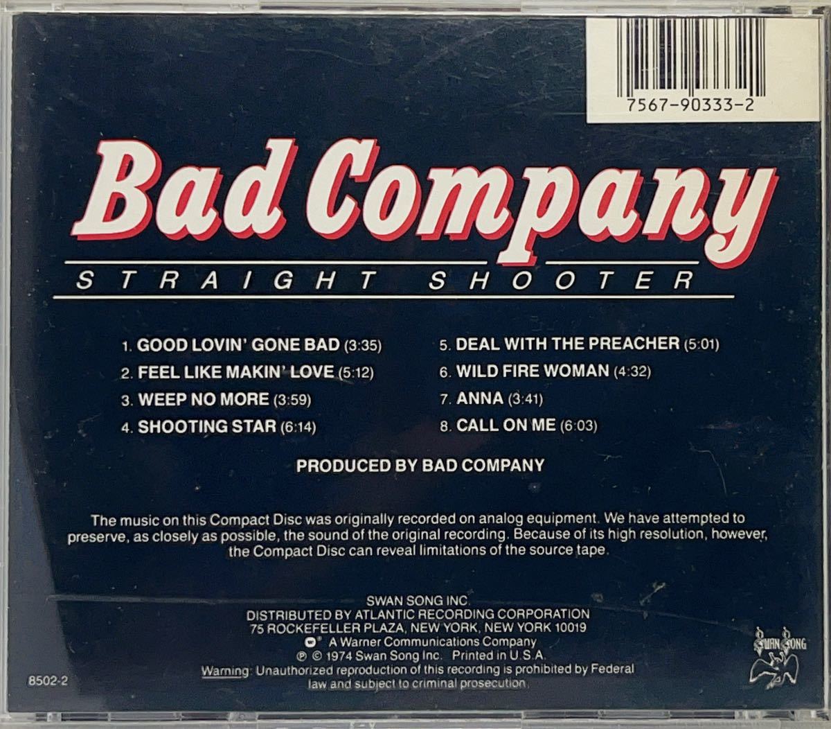 CD ★ BAD COMPANY ★ STRAIGHT SHOOTER ★ 1974年 ★ 輸入盤中古品_画像2