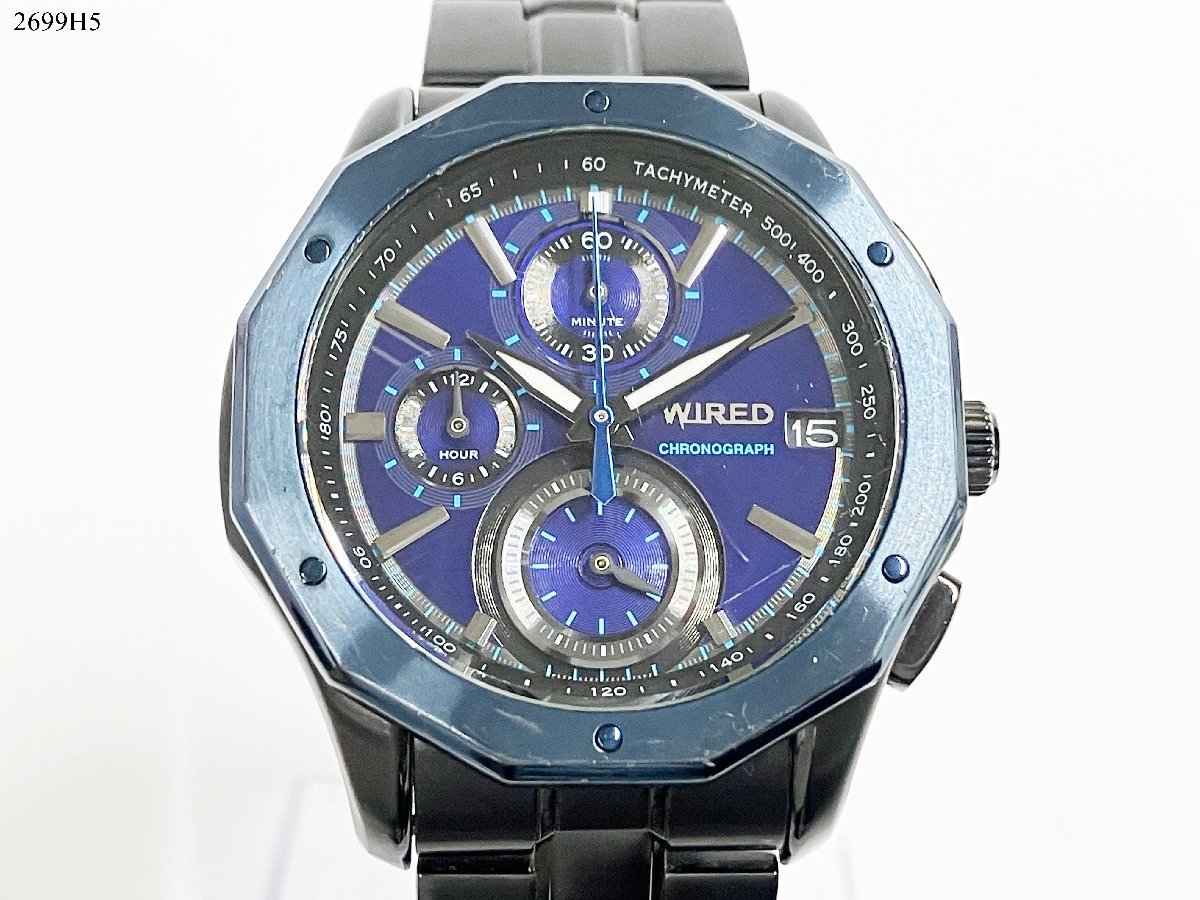 ★稼働品◎ SEIKO セイコー WIRED ワイアード VK67-K018 クォーツ クロノグラフ デイト ネイビー×ブラック メンズ 腕時計 2699Ｈ5-18_画像1